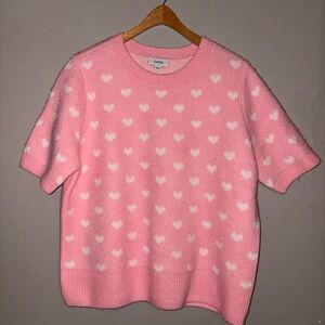 CeCe Pink and White Heart Sweater